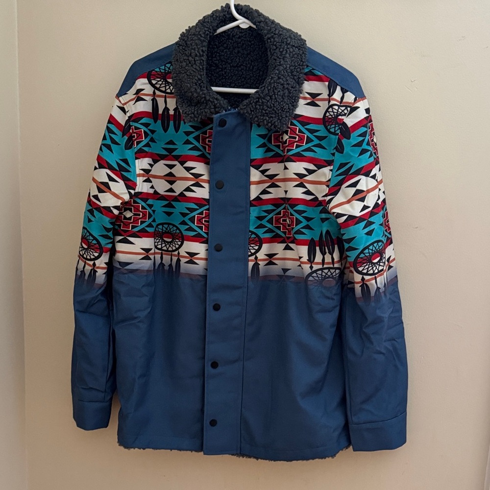 Vintage Women’s Sherpa Blue Aztec Patterned Jacket